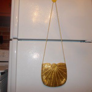 gold hand beaded clutch